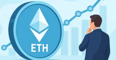 Illusztráció egy elemzőről, aki az emelkedő Ethereum árfolyamgrafikont figyeli. A háttérben világító ETH-logó jelképezi a rövid pozíciók zárásából induló short squeeze-t és a piac optimizmusát